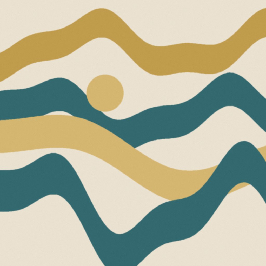 Ilustração abstrata com ondas em petróleo e dourado sobre fundo creme, para o artigo sobre o que é dislexia