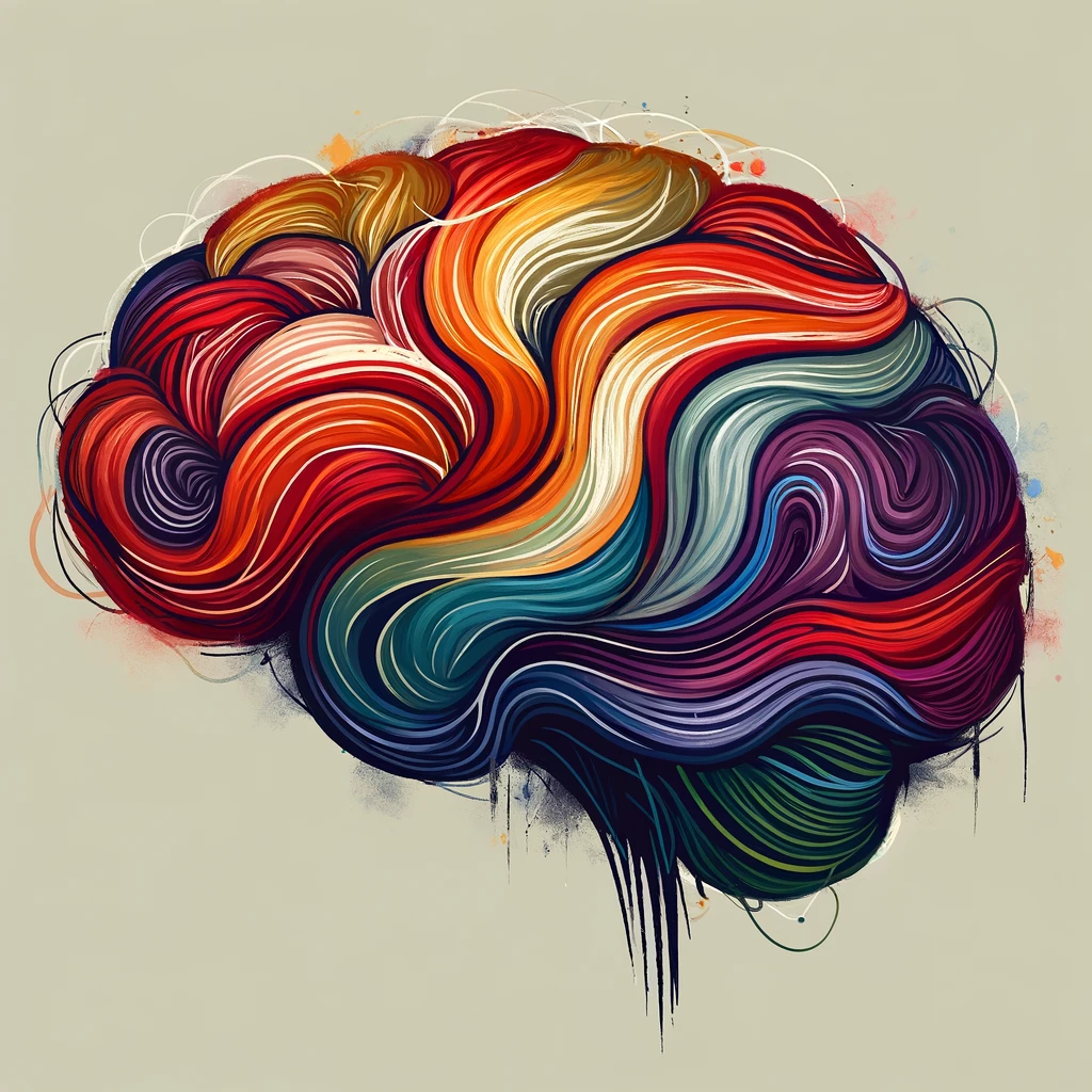 uma ilustração artística de um cérebro com conexões coloridas e dinâmicas que simbolizam as habilidades criativas de resolução de problemas das pessoas com TDAH. 